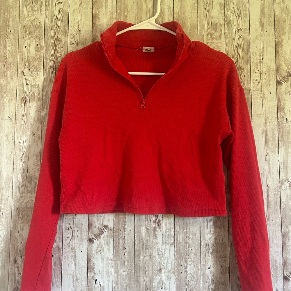 Garage Red Long Sleeve Crop Top